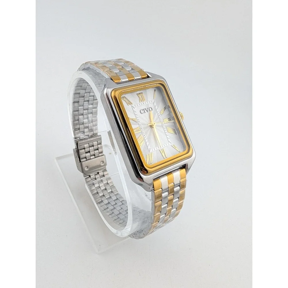 Civo Tank Watch Men 26mm Case Two Tone Adjustable Band- New Battery